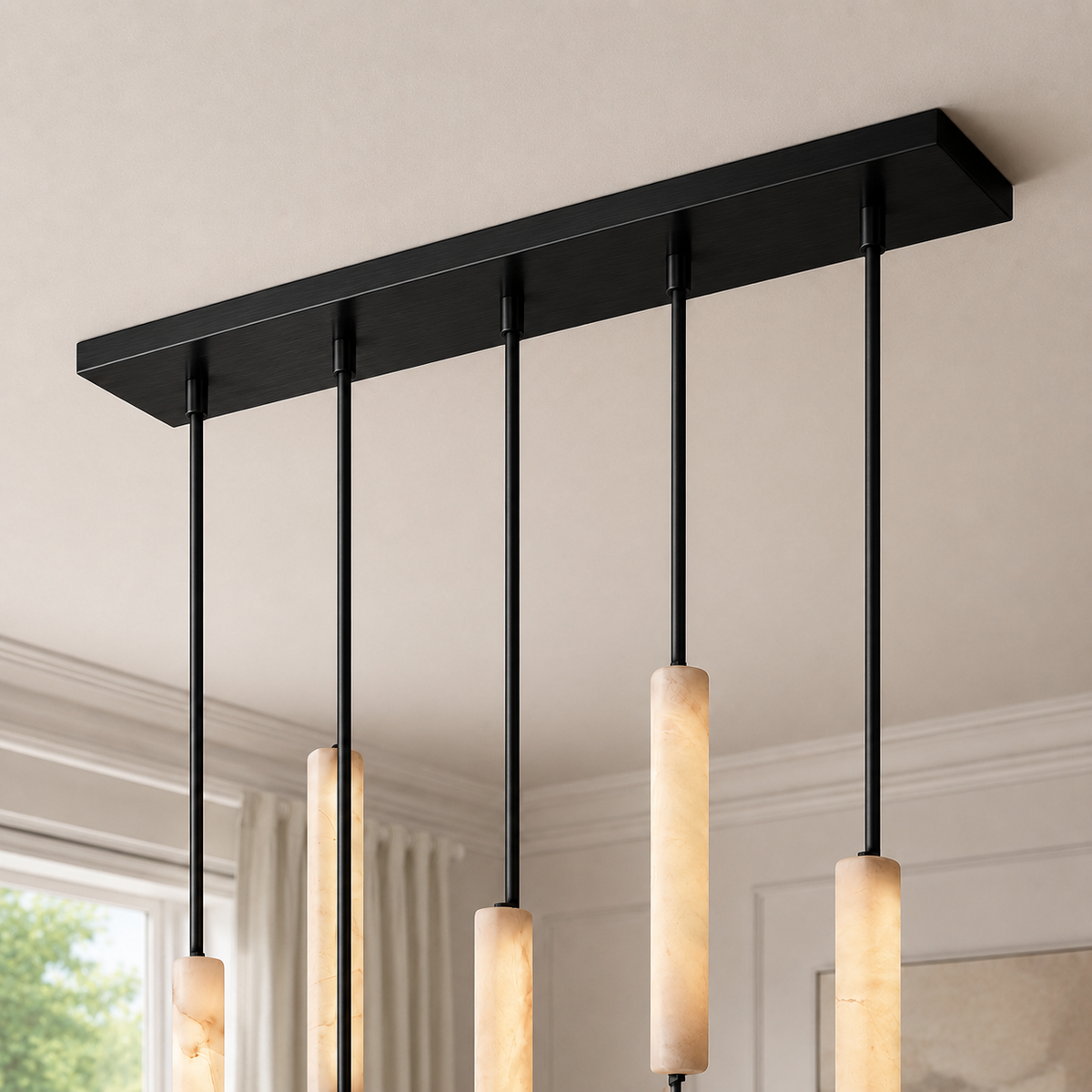 Audubor Linear Alabaster Prism Chandelier in Bronze, Canopy Detail