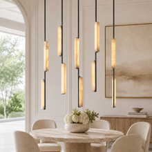 Audubor Linear Alabaster Prism Chandelier in Bronze, Main Light On