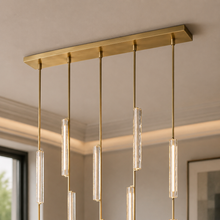 Audubor Linear Crystal Prism Chandelier in Brass, Canopy Detail