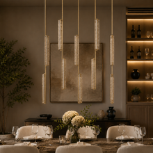 Audubor Linear Crystal Prism Chandelier in Brass, Main Light Off