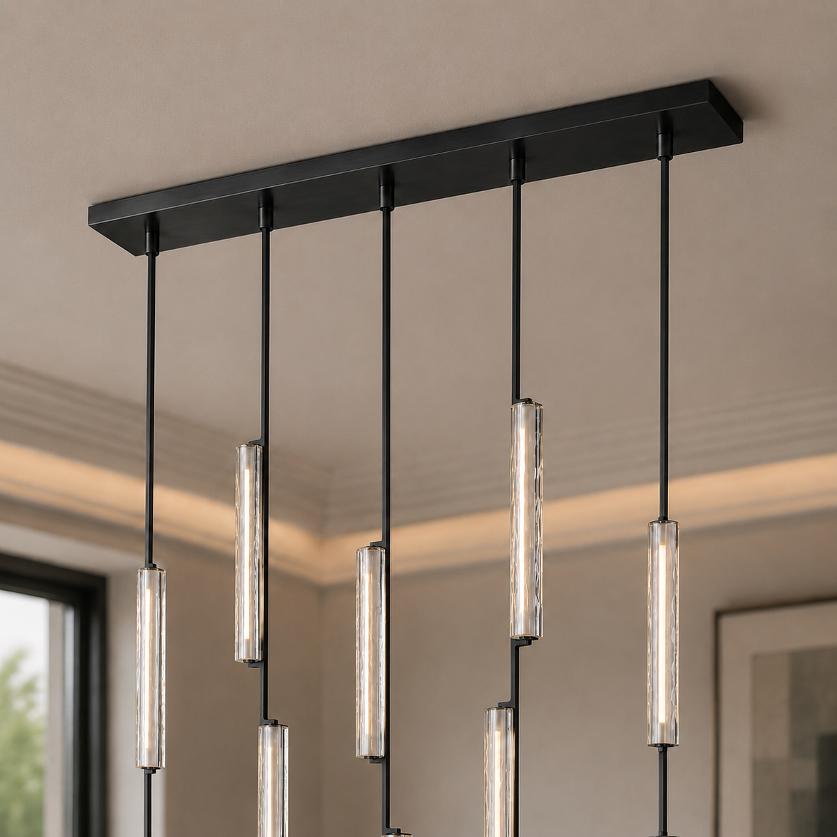Audubor Linear Crystal Prism Chandelier in Bronze, Canopy Detail