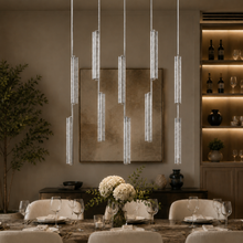 Audubor Linear Crystal Prism Chandelier in Nickel, Main Light Off