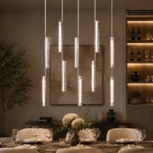 Audubor Linear Crystal Prism Chandelier in Nickel, Main Light On