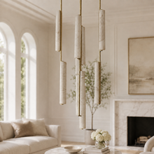Audubor Round Alabaster Prism Chandelier in Brass, 24″, Main Light Off