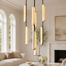 Audubor Round Alabaster Prism Chandelier in Bronze, 24″, Main Light On