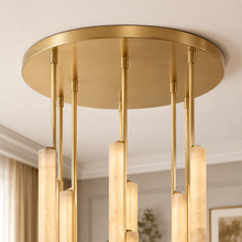 Audubor Round Alabaster Prism Chandelier in Brass, 40″, Canopy Detail