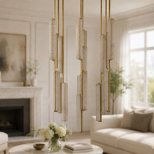 Audubor Round Alabaster Prism Chandelier in Brass, 40″, Main Light Off
