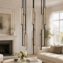 Audubor Round Alabaster Prism Chandelier in Bronze, 40″, Main Light Off