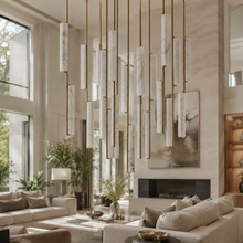 Audubor Round Alabaster Prism Chandelier in Brass, 56″, Main Light Off