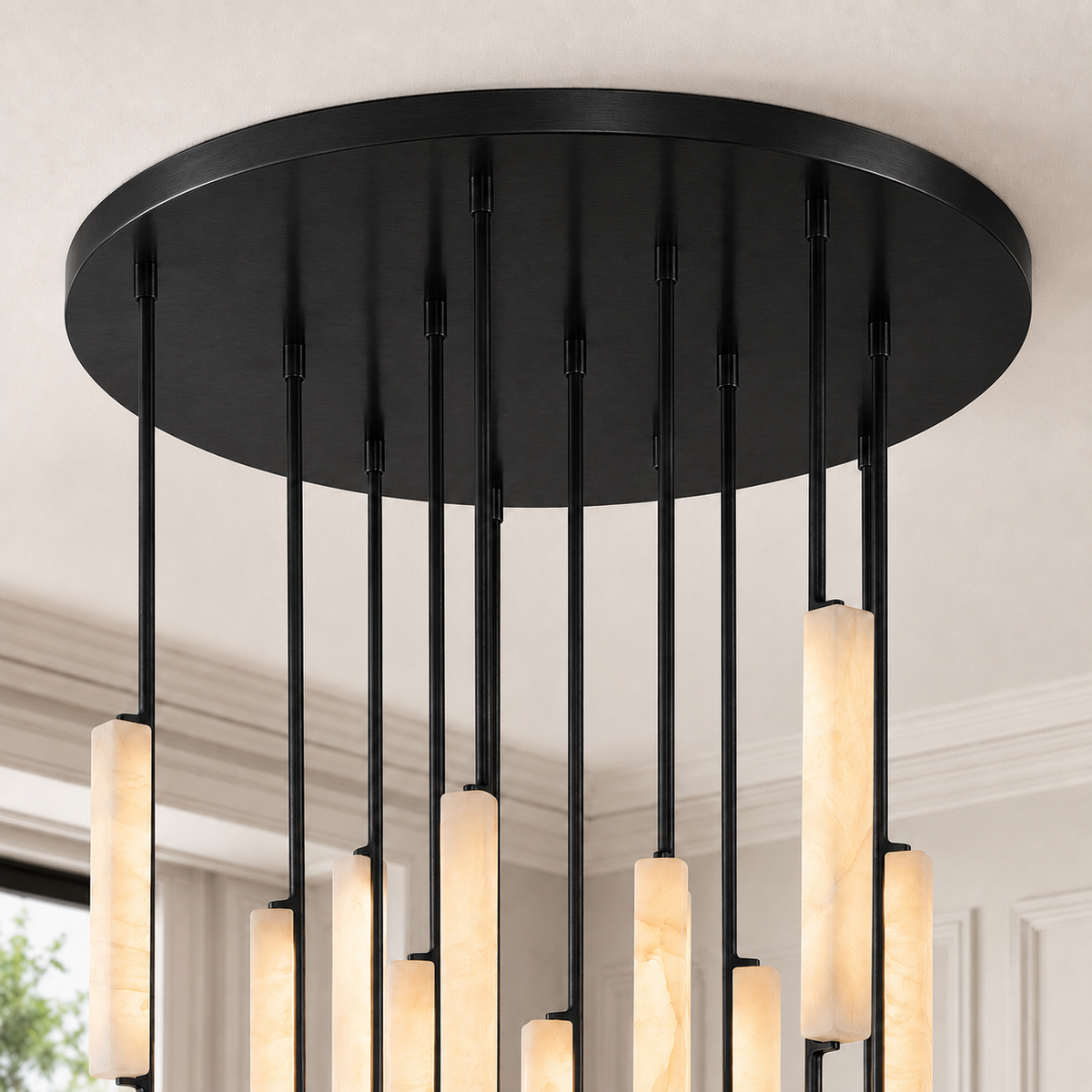 Audubor Round Alabaster Prism Chandelier in Bronze, 56″, Canopy Detail