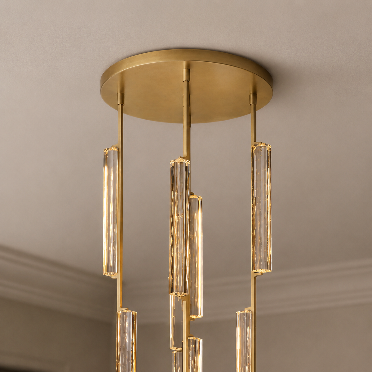 Audubor Round Crystal Prism Chandelier in Brass, 24", Canopy Detail