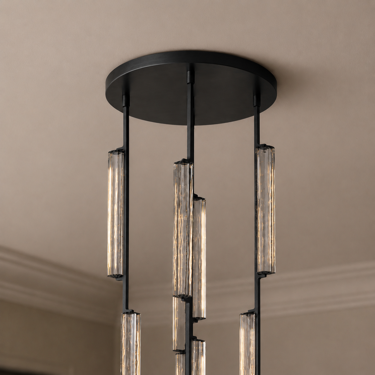 Audubor Round Crystal Prism Chandelier in Bronze, 24", Canopy Detail