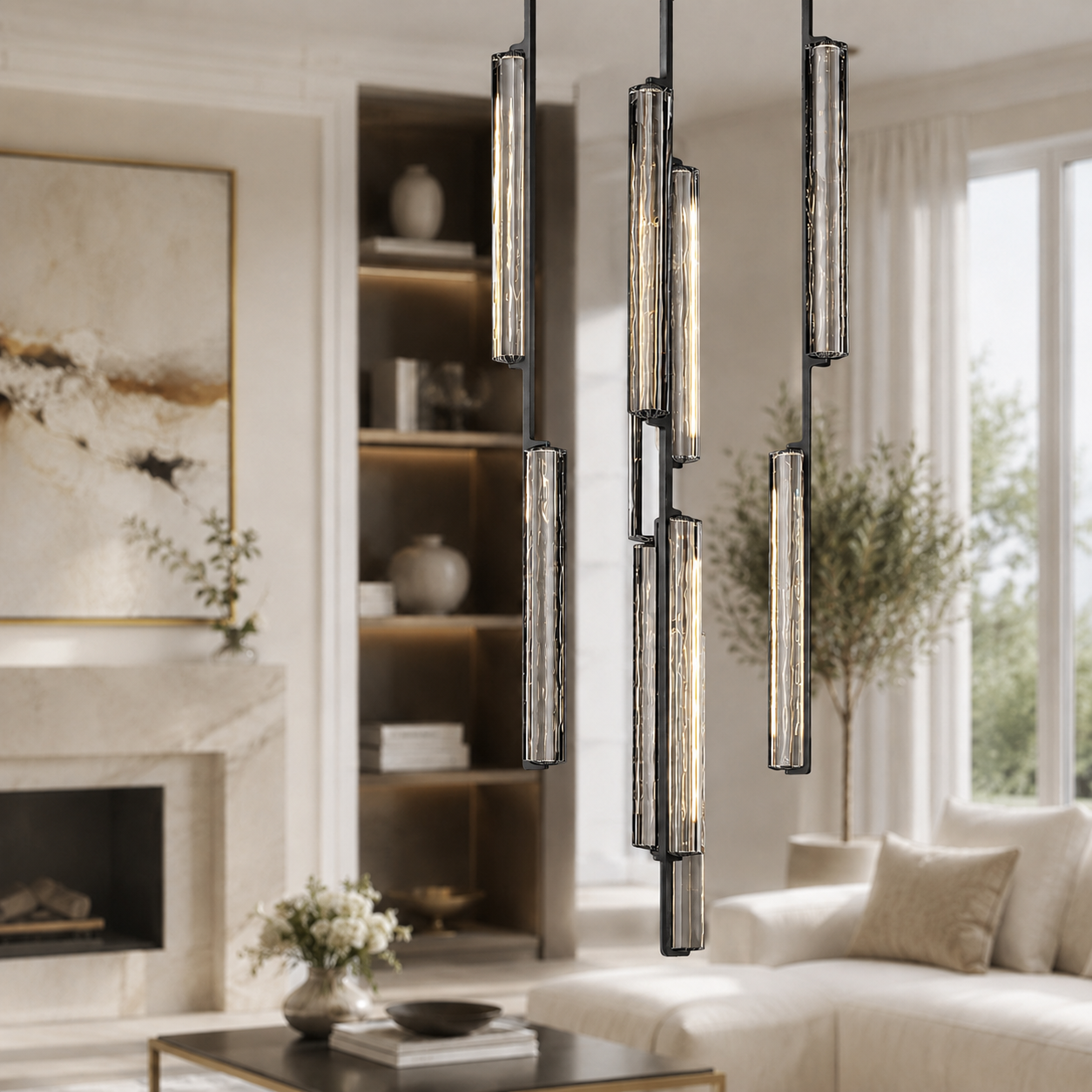 Audubor Round Crystal Prism Chandelier in Bronze, 24", Main Light On