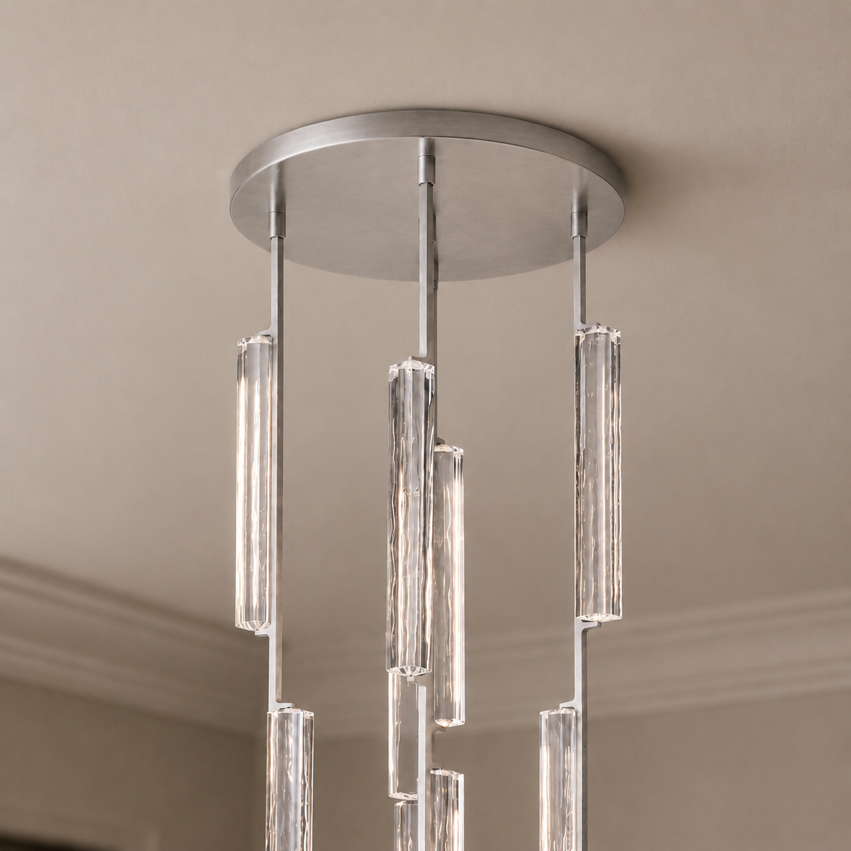 Audubor Round Crystal Prism Chandelier in Nickel, 24", Canopy Detail