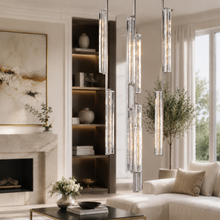 Audubor Round Crystal Prism Chandelier in Nickel, 24", Main Light On