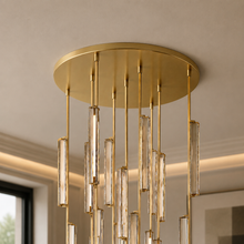 Audubor Round Crystal Prism Chandelier in Brass, 40", Canopy Detail