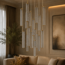 Audubor Round Crystal Prism Chandelier in Brass, 40", Main Light Off