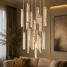 Audubor Round Crystal Prism Chandelier in Brass, 40", Main Light On