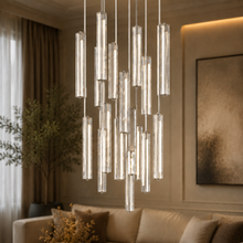Audubor Round Crystal Prism Chandelier in Nickel, 40", Main Light On