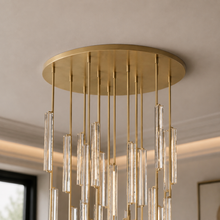Audubor Round Crystal Prism Chandelier in Brass, 56", Canopy Detail
