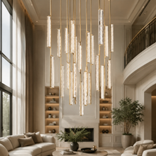 Audubor Round Crystal Prism Chandelier in Brass, 56", Main Light On