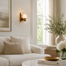 Casen Glass Wall Light with Opal Glass, Living Room Scene