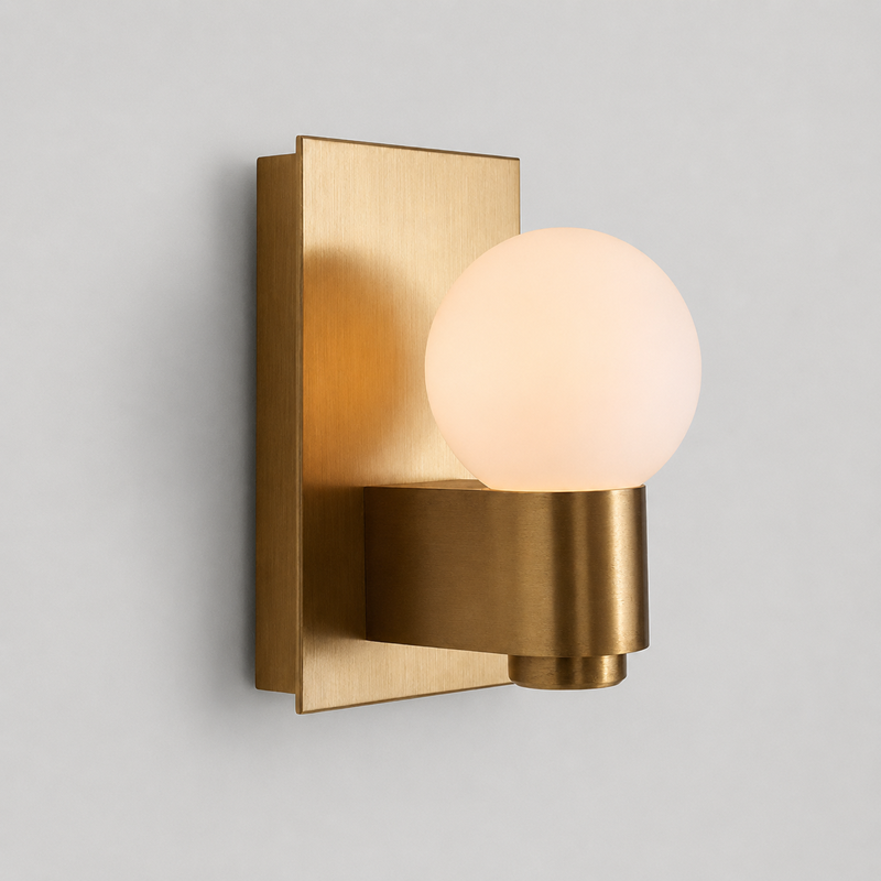Casen Glass Wall Light with Opal Glass, Main Light On