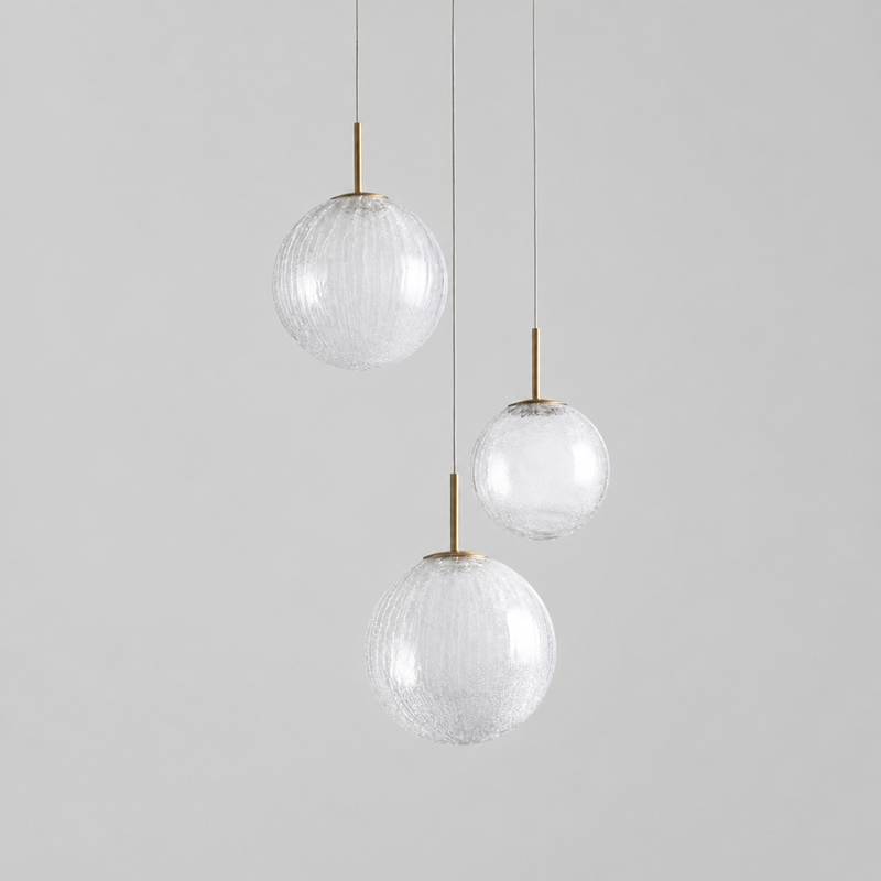 20" Casen Round Glass Chandelier with Crackle Glass, Main Light Off