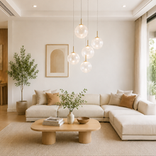 27.8" Casen Round Glass Chandelier with Crackle Glass, Living Room