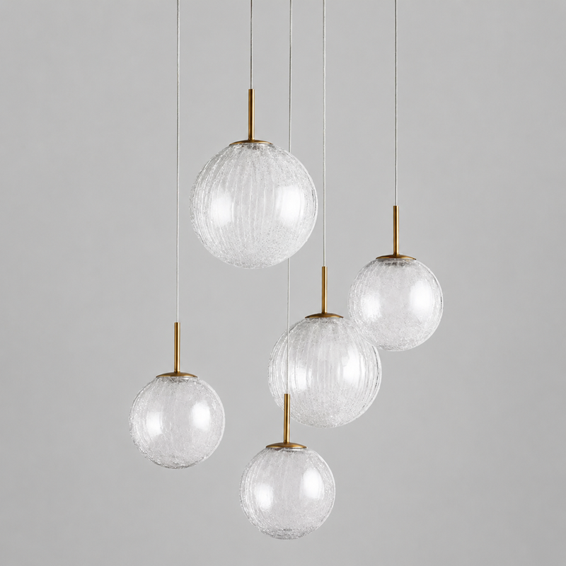 27.8" Casen Round Glass Chandelier with Crackle Glass, Main Light Off