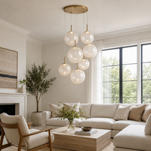 34" Casen Round Glass Chandelier with Crackle Glass, Living Room