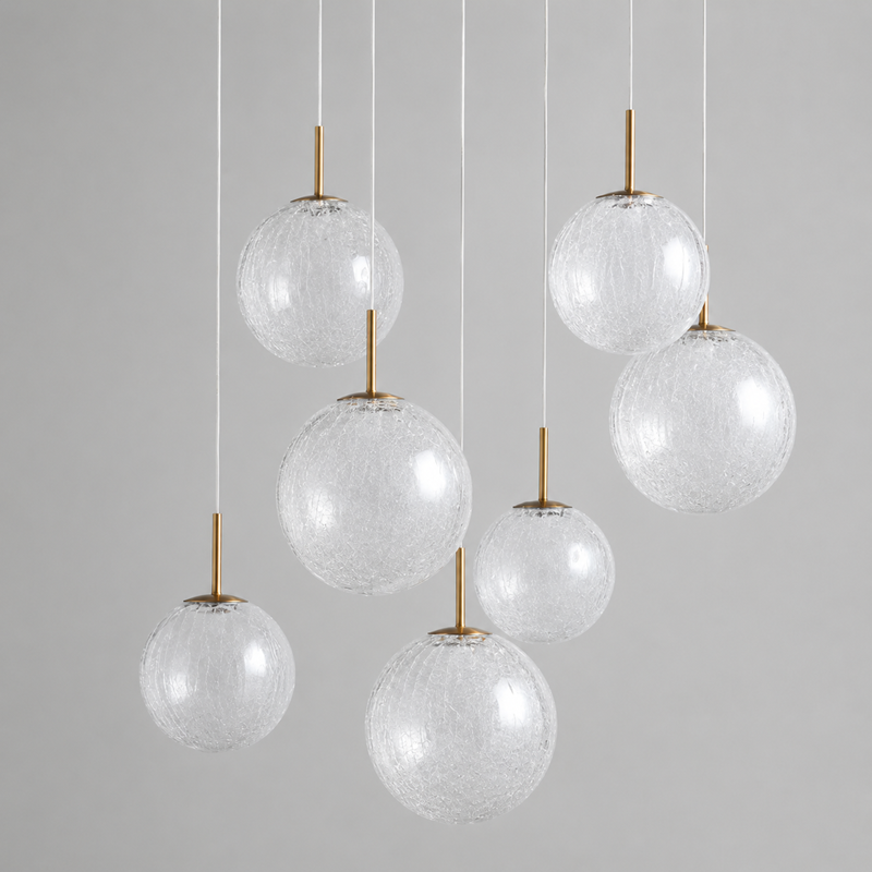34" Casen Round Glass Chandelier with Crackle Glass, Main Light Off