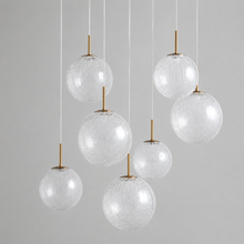 34" Casen Round Glass Chandelier with Crackle Glass, Main Light Off