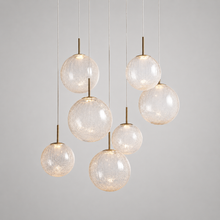 34" Casen Round Glass Chandelier with Crackle Glass, Main Light On