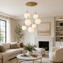 34" Casen Round Glass Chandelier with Opal Glass, Living Room