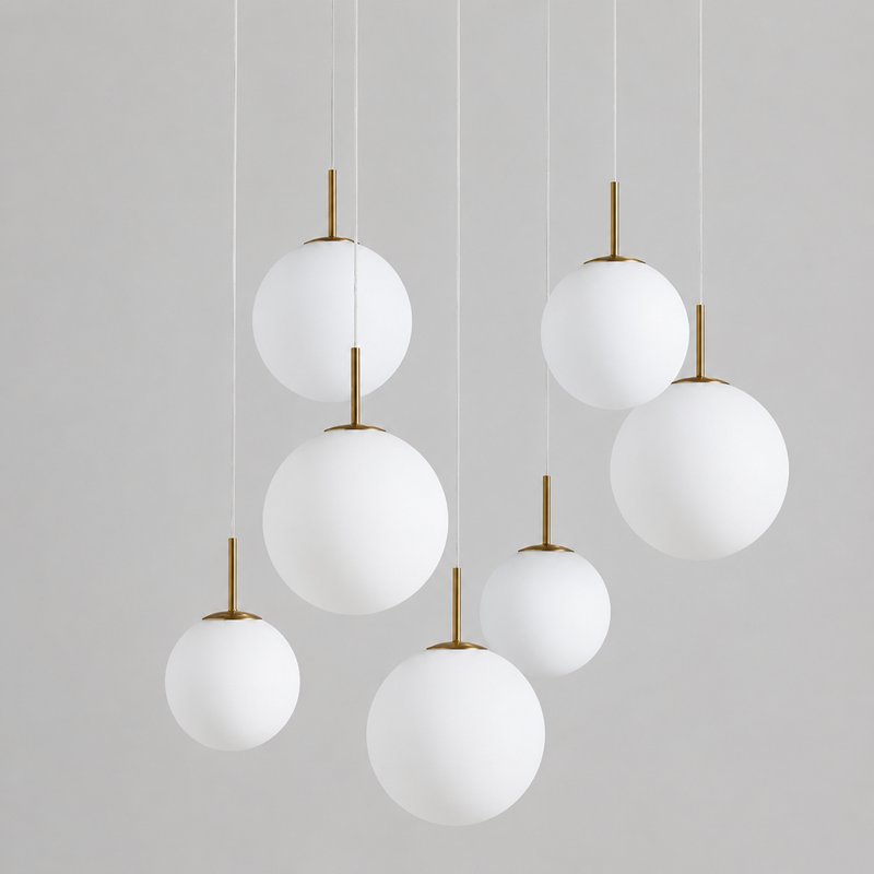 34" Casen Round Glass Chandelier with Opal Glass, Main Light Off