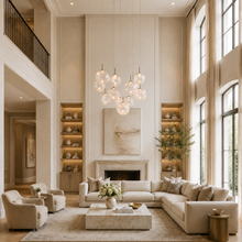 43" Casen Round Glass Chandelier with Crackle Glass, Living Room