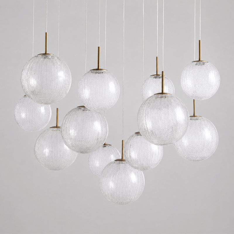 43" Casen Round Glass Chandelier with Crackle Glass, Main Light Off