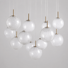 43" Casen Round Glass Chandelier with Crackle Glass, Main Light Off