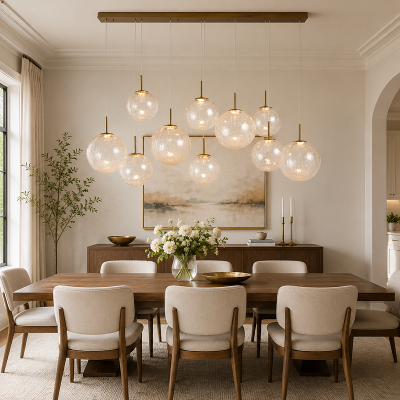 55" Casen Square Glass Chandelier with Crackle Glass, Dining Room