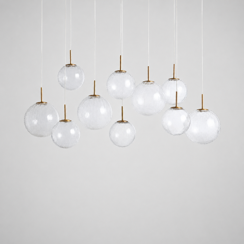55" Casen Square Glass Chandelier with Crackle Glass, Main Light Off