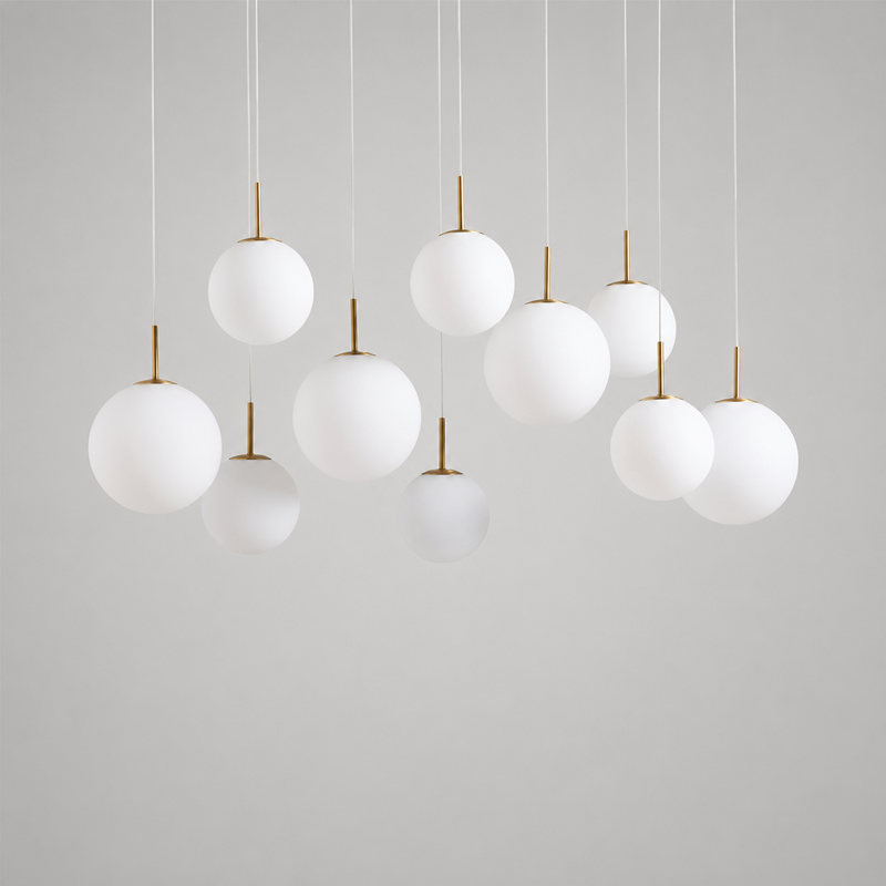 55" Casen Square Glass Chandelier with Opal Glass, Main Light Off