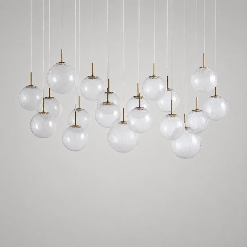 65" Casen Square Glass Chandelier with Crackle Glass, Main Light Off