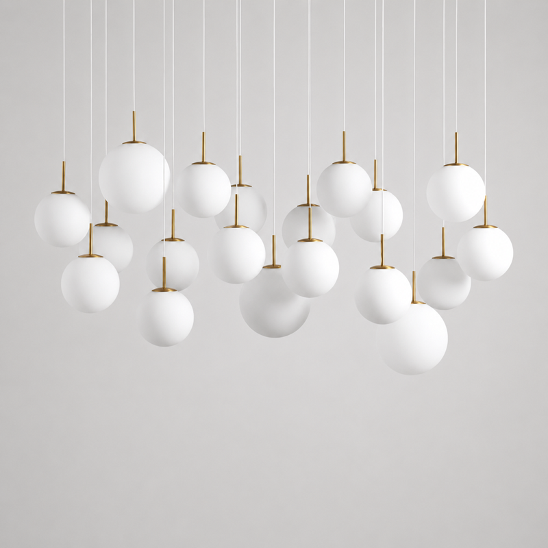 65" Casen Square Glass Chandelier with Opal Glass, Main Light Off