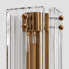 12" Delsie Fluted Glass Wall Light in Brass with Clear Glass, Body Detail