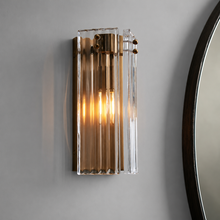 12" Delsie Fluted Glass Wall Light in Brass with Clear Glass, Main Light On