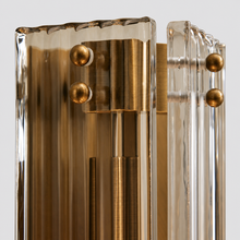 12" Delsie Fluted Glass Wall Light in Brass with Smoke Glass, Body Detail