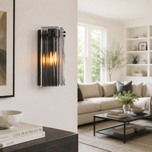 12" Delsie Fluted Glass Wall Light in Bronze with Clear Glass, Living Room Scene