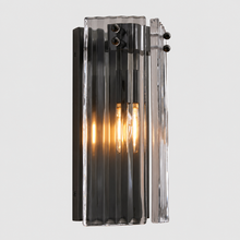 12" Delsie Fluted Glass Wall Light in Bronze with Clear Glass, Main Light On