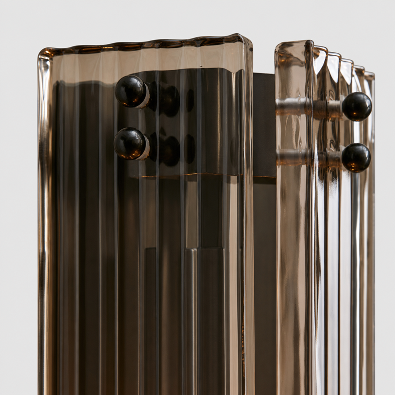 12" Delsie Fluted Glass Wall Light in Bronze with Smoke Glass, Body Detail